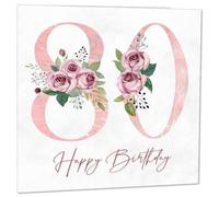 Carte d'anniversaire 80 ans pour femme - Carte d'anniversaire florale pour 80 ans, 80 ans, grand-mère, maman, tante, sœur, amie