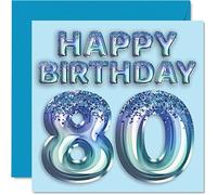Carte d'anniversaire 80 ans pour homme - Ballon de fête bleu pailleté - Cartes d'anniversaire pour homme de 80 ans, arrière-grand-père, grand-père, grand-père, grand-père, grand-père, grand-père,