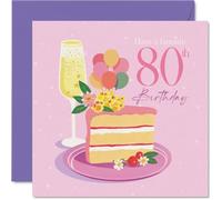 Carte d'anniversaire 80 ans - Raise a Toast to 80 Years - Scène festive de célébration de gâteau, ballons et champagne - Carré de 145 mm, enveloppe incluse