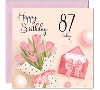 Carte d'anniversaire 87 ans pour femme - Cartes d'anniversaire roses à motif floral pour femme 87 ans, quatre-vingts septième fille, amie, nièce, petite-fille, épouse, petite amie, fille, maman, tante