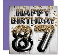 Carte d'anniversaire 87 ans pour homme - Ballons à paillettes noirs et dorés - Cartes d'anniversaire pour homme de 87 ans papa grand-père grand-mère