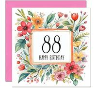 Carte d'anniversaire 88 ans pour femme - Tout âge - Carte d'anniversaire florale pour femme de 88 ans, grand-mère, maman, tante, amie, sœur, quatre-vingt-huitième grand-mère