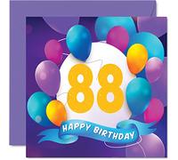 Carte d'anniversaire 88 ans pour homme et femme - Fête en ballon - Cartes d'anniversaire pour homme de 88 ans femme grand-père grand-mère maman papa