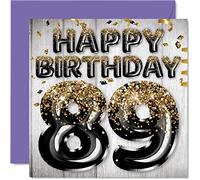 Stuff4 Carte d'anniversaire 89 ans pour homme - Ballons à paillettes noirs et dorés - Cartes d'anniversaire pour homme de 89 ans papa grand-père grand-mère