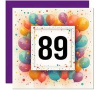 Carte d'anniversaire 89 ans pour homme et femme - Tout âge - Carte d'anniversaire ballon pour femme de 89 ans, grand-mère, grand-mère, tante, amie, sœur, quatre-vingt-neuvième nounou