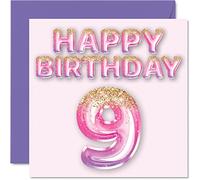 Carte d'anniversaire 9 ans pour filles - Ballons à paillettes roses et violets - Cartes d'anniversaire pour fille de 9 ans fille sœur petite-fille cousine 145mm cartes de vœux pour 9 ans