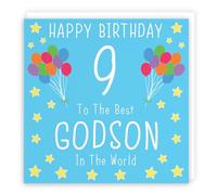 Carte d'anniversaire 9 ans pour filleul - Happy Birthday - 9 - To The Best Godson In The World - Collection emblématique