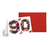 Carte d'anniversaire 90 ans papillon pour femme, maman, sœur, cadeau de 90e anniversaire pour elle, carte fleur 12 × 17 cm, intérieur vierge et enveloppe incluse