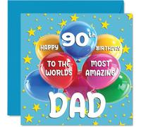 Carte d'anniversaire 90 ans pour papa - World's Most Amazing Dad - Carte d'anniversaire pour papa de la part de son fils, fille, 145 mm x 145 mm, 90 ans, cartes de vœux pour papa, père et papa