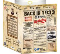 Carte d'anniversaire 91 ans pour femme et homme - Journal de 1933 - Carte Joyeux anniversaire 91 ans - Cadeau d'anniversaire 91 ans pour elle et lui -