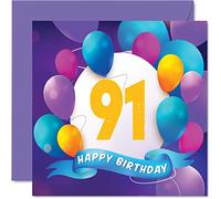 Stuff4 Carte d'anniversaire 91 ans pour homme et femme - Fête en ballon - Cartes d'anniversaire pour homme et femme de 91 ans grand-père grand-mère maman papa