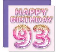Carte d'anniversaire 93e anniversaire pour femme - Ballons à paillettes roses et violettes - Cartes d'anniversaire pour femme de 93 ans maman grand-mère 145 mm x
