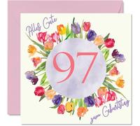 Carte d'anniversaire 97 ans pour femme - Tulipes aquarelle - Bouquet de fleurs - Joyeux anniversaire pour femme de 97 ans - Pour fille, sœur, tante, 145 mm - Quatre-vingt-dix-sept