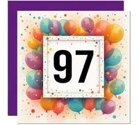 Carte d'anniversaire 97 ans pour homme et femme - Tout âge - Carte d'anniversaire ballon pour femme de 97 ans, grand-mère, maman, tante, amie, sœur, quatre-vingt-dix, quatre-vingt-dix, septième nounou