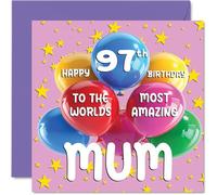 Carte d'anniversaire 97 ans pour maman - World's Most Amazing Mum - Carte d'anniversaire pour maman de la part de sa fille et de son fils, 145 mm x 145 mm, 97 ans, 97 ans, cartes de vœux pour maman,