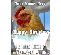 Carte d'anniversaire A5 avec motif de poule bd19 - Pour le bain - Personnalisable