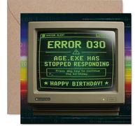 Carte d'anniversaire amusante 30 ans - Banter d'anniversaire avec erreur système - Écran d'ordinateur rétro avec humour technique pixelisé - Carré de 145 mm, enveloppe incluse