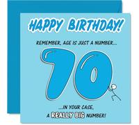 Carte d'anniversaire amusante 70 ans - A Big 70 and Even Bigger Laughs - Motif ludique bleu et blanc avec blague spirituelle - Carré de 145 mm, enveloppe incluse