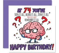 Carte d'anniversaire amusante 74 ans - Memory's a Bit Fuzzy at 74 - Dessin animé cerveau avec légende ludique - Sure to Raise a Birthday Chuckle - Carré de 145 mm, enveloppe incluse