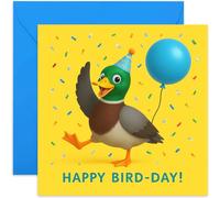 Carte d'anniversaire amusante avec motif canard, Happy Bird-Day - Carrée, intérieur vierge avec enveloppe de qualité supérieure