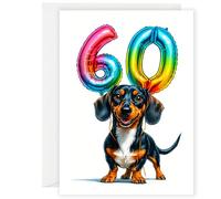 Carte d'anniversaire amusante de 60 ans avec teckel - Motif chien saucisse ballon - Carte de vœux humoristique pour les amoureux des chiens - Parfaite pour lui ou elle