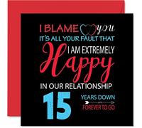 Carte d'anniversaire amusante en cristal pour mari et femme - Your Fault I'm Extremely Happy - Carte d'anniversaire de mariage pour partenaire, 145 mm x 145 mm pour quinzième anniversaire de mariage