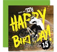 Carte d'anniversaire amusante pour 15e anniversaire, BMX | Graffiti style urbain avec cascades à vélo pleines d'action, parfait pour les adolescents à la recherche de sensations fortes