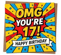 Carte d'anniversaire amusante pour 17e anniversaire - Motif bande dessinée OMG You're 17 Pop Art - Happy Birthday - pour lui ou elle, 145 mm x 145 mm carré, avec enveloppe kraft