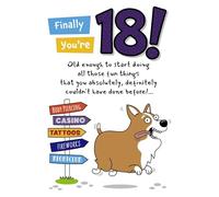 Carte d'anniversaire amusante pour 18 ans avec motif chien Corgi, thème enfin légal