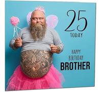 Carte d'anniversaire amusante pour 25e frère - Motif homme barbu Bros - Carte d'anniversaire pour 25 ans