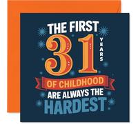 Carte d'anniversaire amusante pour 31e anniversaire - Still a Big Kid at Heart - Motif audacieux bleu et orange avec citation ludique de l'enfance - Carré de 145 mm, enveloppe incluse