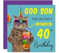 Carte d'anniversaire amusante pour 40e anniversaire avec chat Meowgical Cat pour 40 ans, quarantième
