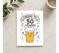 Carte d'anniversaire amusante pour 50 ans - « Cheers to 50 Years ! » - Carte de vœux sur le thème de la bière pour lui - Carte d'anniversaire humoristique - Idéale pour papa, mari, frère, ami