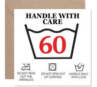 Carte d'anniversaire amusante pour 60 ans - À manipuler avec soin - Instructions d'entretien ludiques et motif audacieux 60 - Façon légère de marquer un jalon - Carré de 145 mm, enveloppe incluse