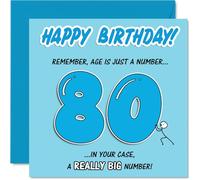 Carte d'anniversaire amusante pour 80 ans - Big Laughs for the Big 8-0 - Motif bleu audacieux avec une blague d'âge coquine - Sure to Tickle Their Sense of Humour - Carré de 145 mm, enveloppe incluse