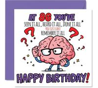 Carte d'anniversaire amusante pour 86 ans - Memory Lapses Never Looked So Cheerful - Cerveau de dessin animé avec flair rose et violet - Un clin d'œil spirituel à tourner carré de 86 à 145 mm