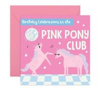 Carte d'anniversaire amusante pour amis - « Pink Pony Club » - Cadeaux pour amis, meilleures amies, sœurs, filles, elle - Danse disco sur cheval - Livré avec des autocollants amusants