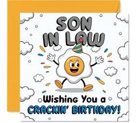 Carte d'anniversaire amusante pour beau-fils - Œuf pour votre jour spécial - Œuf de dessin animé dans un chapeau de fête - Carré de 145 mm, enveloppe incluse