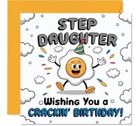 Carte d'anniversaire amusante pour belle-fille - Œuf de dessin animé dans un chapeau de fête avec confettis - Carré de 145 mm, enveloppe incluse