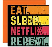 Carte d'anniversaire amusante pour elle ou lui - Eat, Sleep, NF, Repeat - Cartes d'anniversaire pour les amateurs cinéma, 145 mm x 145 mm - Cartes d'anniversaire pour enfants ou adultes
