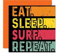 Carte d'anniversaire amusante pour elle ou lui - Eat, Sleep, Surf, Repeat - Cartes d'anniversaire pour les amateurs de planche de surf à voile, 145 mm x 145 mm, cartes de vœux d'anniversaire pour