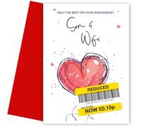 Carte d'anniversaire amusante pour fils et femme | Motif cœur rouge humoristique | Only the Best Wedding Anniversary Card for Son and Wife | Intérieur vierge | Fabriquée au Royaume-Uni