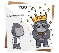 Carte d'anniversaire amusante pour garçons - Cartes sur le thème des gorilles pour homme de 11 ans - Carte d'anniversaire humoristique pour 11e anniversaire - Cartes de vœux d'anniversaire mignonnes