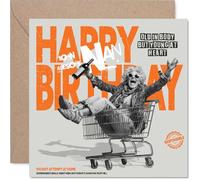 Carte d'anniversaire amusante pour grand-mère - Still Riding Through Life with Style - Joyful Elderly Woman in a Shopping Trolley - Carré de 145 mm, enveloppe incluse