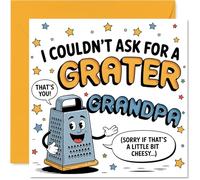 Carte d'anniversaire amusante pour grand-père - A Little Bit Cheesy and a Whole Lot Grater - Râpe souriante ludique sur jaune vif, fête des pères - Carré de 145 mm, enveloppe incluse