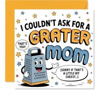 Carte d'anniversaire amusante pour maman - Cheesy Mum Joke Vibes - Personnage de râpe de dessin animé et jeu de mots ludique - Une touche savoureuse pour sa journée spéciale, la fête des mères - Carré