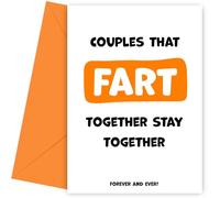 Carte d'anniversaire amusante pour mari, épouse, couple - Fart Together Stay Together - Carte d'anniversaire de mariage pour couple, partenaire, petit ami, petite amie, parents - Cartes d'amour pour