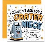 Carte d'anniversaire amusante pour nièce - A Little Bit Cheesy, a Whole Lot Brilliant - Râpe à fromage dessin animé et étoiles - Carré de 145 mm, enveloppe incluse