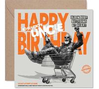 Carte d'anniversaire amusante pour oncle - L'esprit rebelle rencontre les rires d'anniversaire - Oncle effronté qui monte sur un caddie - Carré de 145 mm, enveloppe incluse