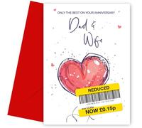 Carte d'anniversaire amusante pour papa et femme | Motif humoristique cœur rouge | Only the Best Wedding Anniversary Card for Dad and Wife | Intérieur vierge | Fabriquée au Royaume-Uni